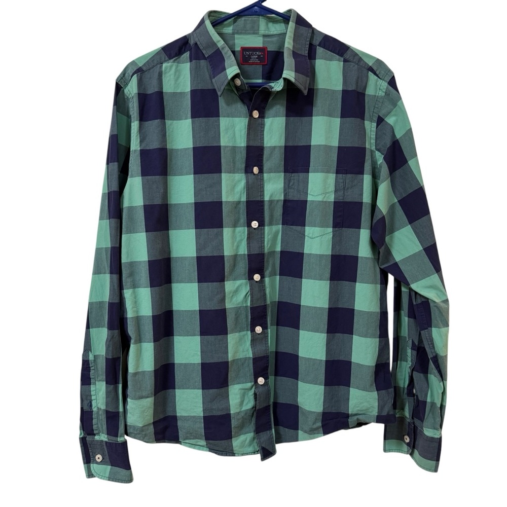 UNTUCKit Bonarda buffalo check green navy Men's LARGE preppy